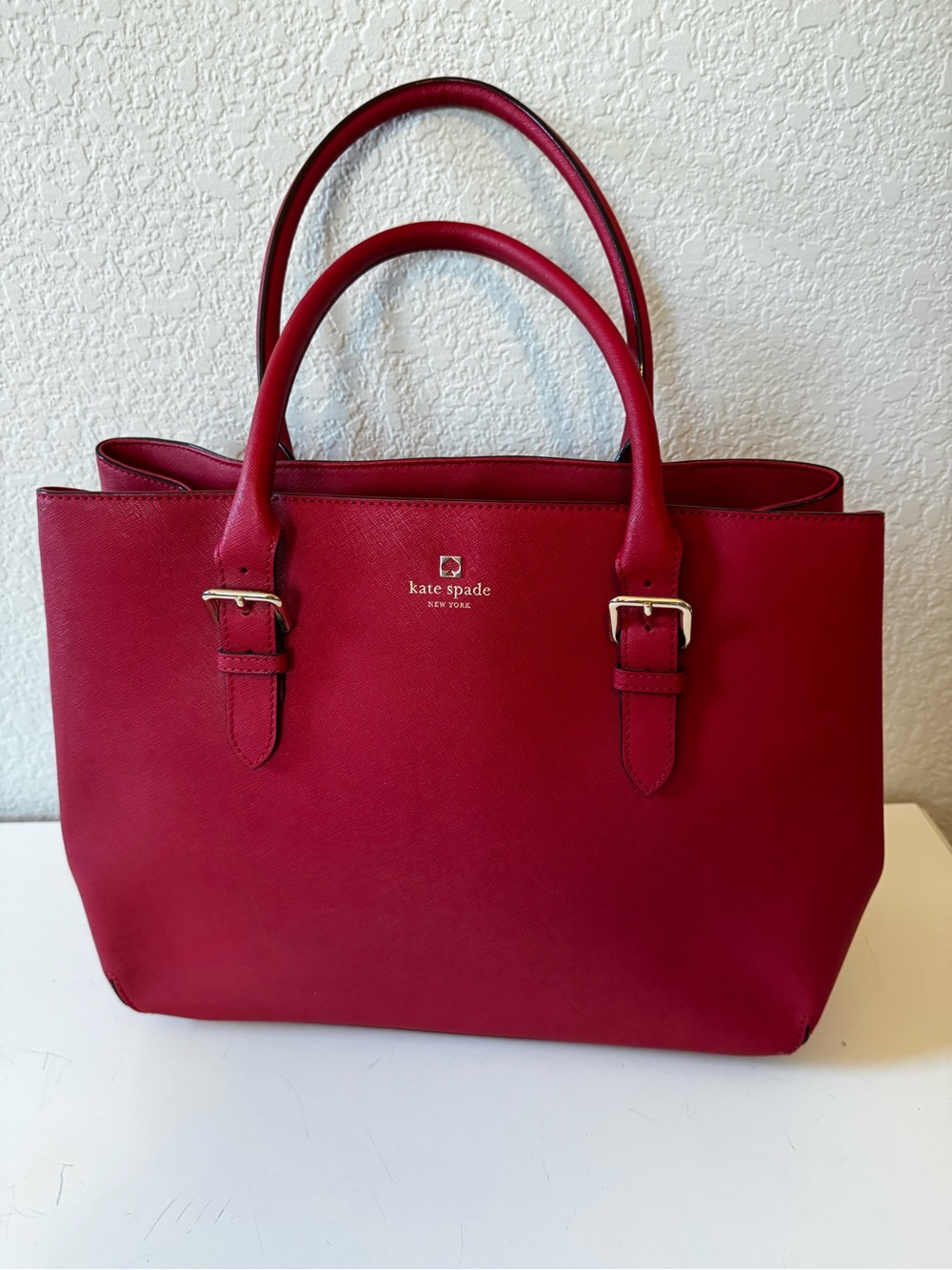 Kate Spade Cameron Street red leather tote with dual handles